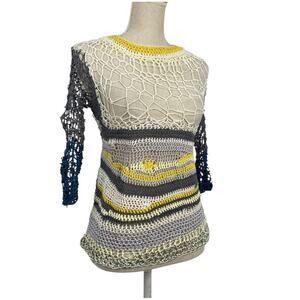 HKN Ravid Haken Crochet Sweater S/M Fiber Artist Unisex Sculptural Knitwear